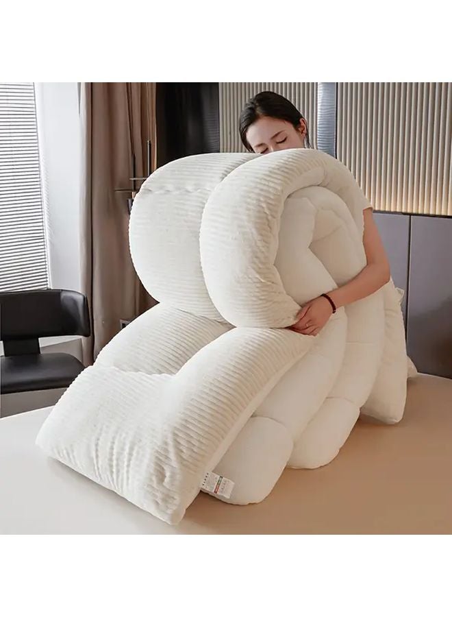 Navy Blue Queen Size Ultra Soft Milk Velvet Quilt Three Layer Thickened Winter Blanket - Image 2
